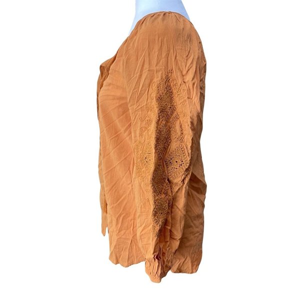 Massimo Dutti Blouse Womens Sz S Embroidered Detail Orange Rust Button Bohemian - Picture 3 of 11